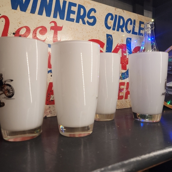 Vintage Car Tumblers Glasses White Rambler Chevrolet Packard Dodge Set Of 4 - Picture 5 of 5